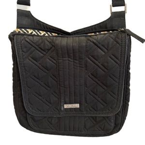 Vera Bradley Solid Black Quilted Messenger Bag Purse